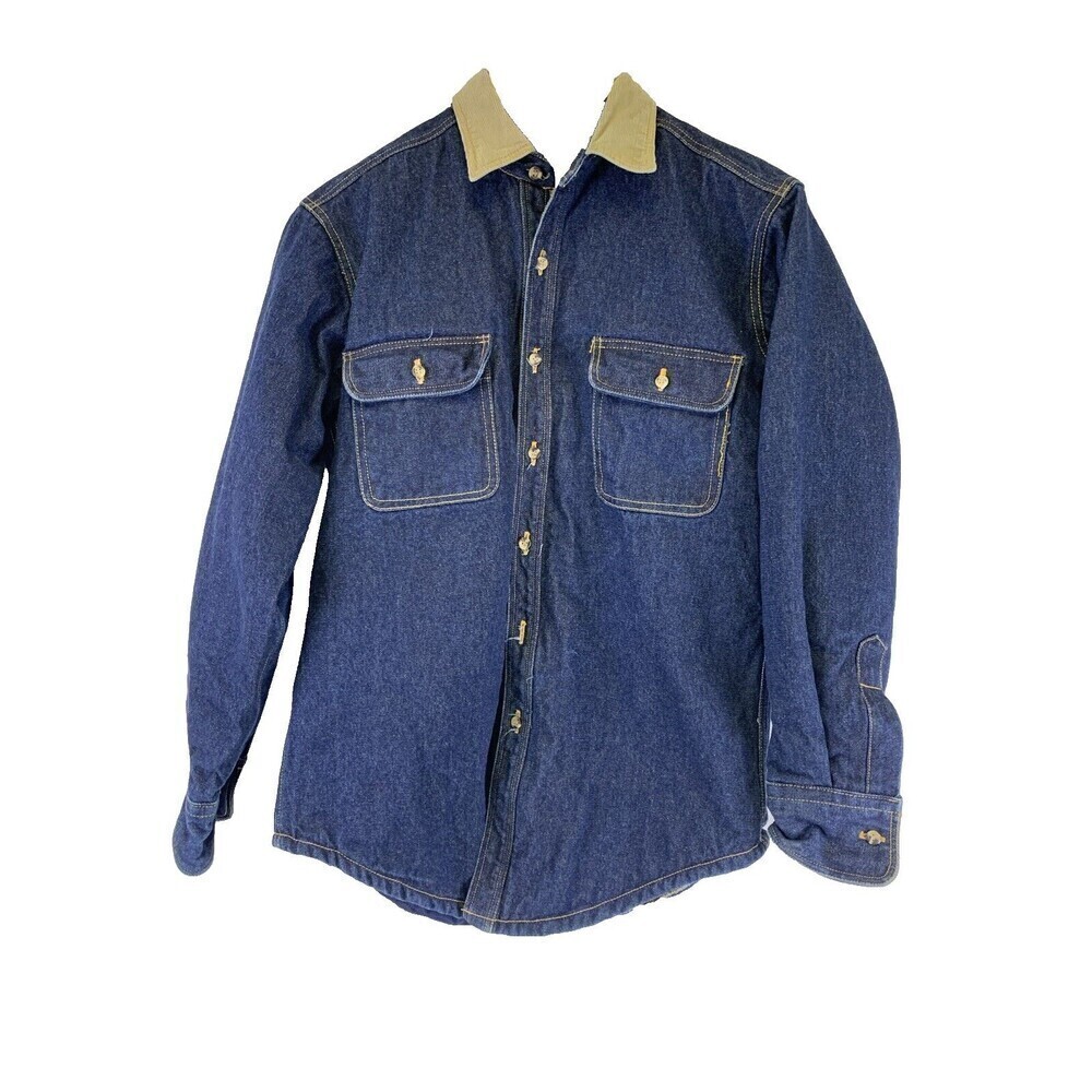 London Fog Blue Denim Shirt Jacket with Tan Collar